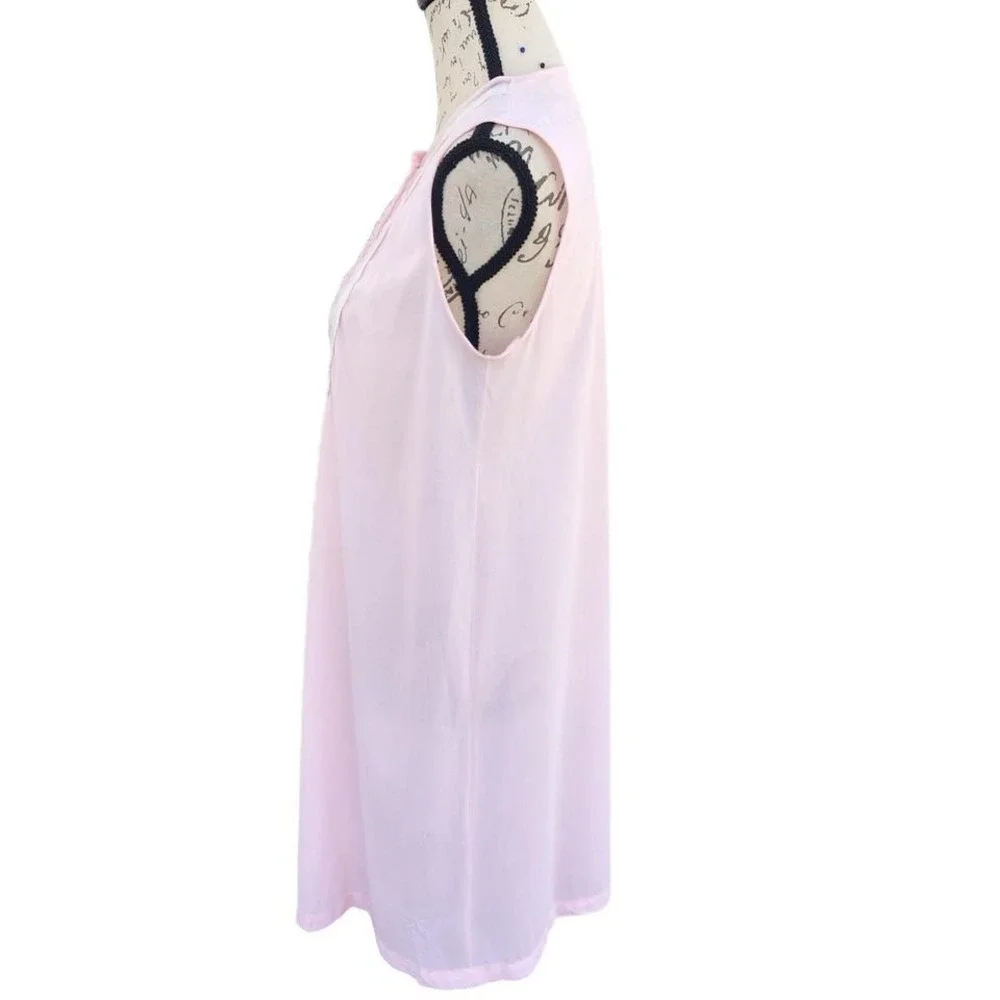 Vtg 70s Gilead Pink Lace Embroidered Yoke Summer Nightgown‎ Medium Coquette